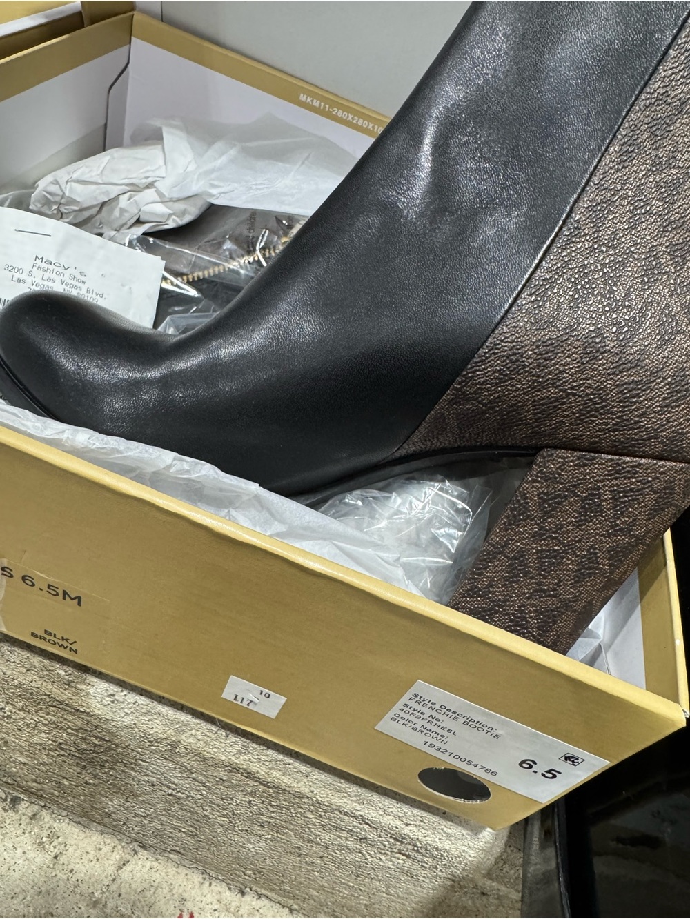 MICHAEL Michael Kors Black Leather & Brown Logo Block Heel Ankle Boot - Picture 4 of 5